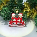 Personalized Christmas tree ornament with two teddy bears and customizable white banner - 2 People Family Resin Hand Painted Hanging Ornament