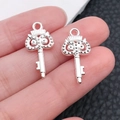 Silver owl key pendant charms with hollow texture for DIY necklace jewelry making - Bright Silver Owl Key (20973)