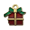 Christmas gift box alloy enamel charm with red polka dots and golden bow for DIY - Red Square Christmas Gift Box (15476)
