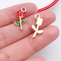 Handmade rose flower alloy charm pendant with red enamel finish and gold back for DIY jewelry - Red Rose (10988)