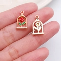 Pink rose in a bell jar DIY pendant charms in gold finish for jewelry making - Red Rectangle Rose Style (12297)
