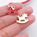 Rocking horse charm pendant in red enamel and gold alloy for DIY jewelry crafting - Red Rocking Horse (10996)