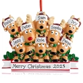 Family of 8 reindeer resin Christmas tree ornament with Merry Christmas 2025 banner - 8 Reindeer Machine Printed Family