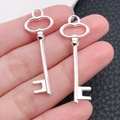 Silver heart wing key pendants for DIY necklaces and personalized couple jewelry accessories - Bright Silver Large Vintage Key (20975)