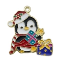 Christmas penguin charm in gold alloy with red hat and scarf for DIY jewelry making - Black Christmas Gift Penguin (17267)