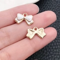 White enamel bow pendant with gold trim for DIY necklaces, front and back view - White Enamel Bowknot (12250)