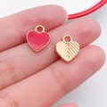 Red enamel heart pendant and textured golden metal charm set for DIY jewelry - Big Red Heart (11027)