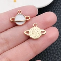 DIY Saturn charm pendant in white enamel and gold finish for handmade necklaces - White Enamel Round Star Satellite Earth (12325)