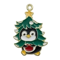Cartoon penguin Christmas tree charm with green enamel and star top for DIY crafts - Green Christmas Tree Penguin (17270) / Green