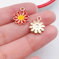 Handmade red daisy flower pendant with enamel finish for DIY jewelry crafting - Round Little Daisy (11073)