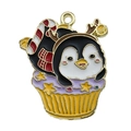 Christmas penguin cupcake charm in colorful enamel finish for DIY jewelry making - Purple Ice Cream Penguin (17271) / Purple