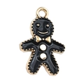 Gingerbread man pendant charm in black enamel with golden metal base for DIY jewelry - Black Snowman Gingerbread Man (17518) / Black