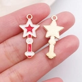 Star magic wand pendant in red and white enamel with golden metal textured back - Red Star Magic Wand Style (12304)