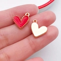 Red heart-shaped enamel charms with gold beaded edges for DIY jewelry making - Big Red Peach Heart (14979)