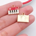 Miniature red keyboard enamel alloy charm pendant with golden back and hanging loop - Music Piano (19463)
