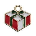 Christmas gift box alloy charm with red enamel and green bow for DIY jewelry making - Red Gift Box (18065) / Red