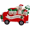 Ornamento natalizio in resina con camioncino rosso e quattro nomi di famiglia - Stile con 4 Persone