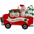 Camioncino natalizio rosso in resina personalizzato con pupazzo di neve e albero di Natale - Stile con 3 Persone