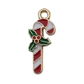 Christmas candy cane enamel pendant with holly leaves for DIY jewelry making - Red and White Enamel Cane (10917) / 19x8mm / Red & White