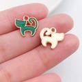 Pendentif chat en émail vert avec finition métal doré pour la création de bijoux DIY - 12x12mm / Chat Émail Vert (15844)