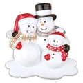 Handcrafted Christmas snowman family resin ornament with hats and scarves on snow base - Three Snowmen Style