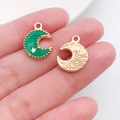 Pendentif lune en émail vert avec étoile dorée pour la création de bijoux DIY - 12x16.5mm / Lune en Émail Vert (17537)