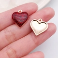 Pink heart-shaped pendant with red glitter enamel finish and gold metal back - Red Glitter Heart Style (14326)