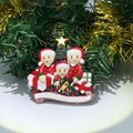 Personalized Christmas family of 3 hanging ornament with stars and gift boxes on tree - 3 People Family Resin Hand Painted Hanging Ornament
