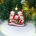 5-person family Christmas tree ornament with teddy bear and customizable resin banner - 5 People Family Resin Hand Painted Hanging Ornament