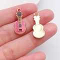 Roze emaille en gouden gitaar hanger voor doe-het-zelf sieraden accessoires - Gitaar