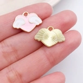 Pink heart pendant with wings and gold-plated textured back for DIY jewelry making - Pink Angel Heart Charm (14971)