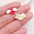 Pink heart with wings alloy pendant charm for DIY jewelry making in red and white enamel - Red Heart Wings Style (14972)