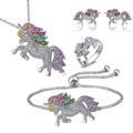 Unicorn jewelry set with necklace earrings ring and bracelet in colorful rhinestones - Silver 4-Piece Set