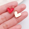 Pink heart charm with gold bead edge and polished gold heart pendant for DIY jewelry - Red Heart Craft Finding (14979)