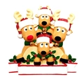 Customizable resin Christmas reindeer family ornament with four deer and name banner - Family Printed Style C
