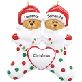 Addobbo natalizio personalizzato con due orsetti marroni e cappellini rossi - Stile Famiglia a Due Membri