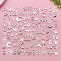Variety set of vintage silver alloy charms in animal and celestial shapes for DIY jewelry - Bright Silver Mixed (SN1016)