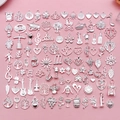 Assorted silver alloy charms set featuring music, nature, and heart shapes for DIY jewelry - Bright Silver Mixed (SN1021)