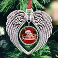 Décoration de Noël ailes d'ange en cœur avec cadre photo suspendue à un sapin - Ailes d'Argent Antique Base Ronde Sans Photo Et Corde Rouge