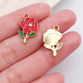 Pink rose flower enamel pendant with small rhinestone for DIY jewelry making - Red Enamel Rose with Rhinestone Style (16690)