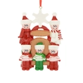 Weihnachtsanhänger aus Harz mit fünf Figuren auf einem Schlitten in rot-weißen Winteroutfits - 5 Personen Familie (5 Personen Stil)