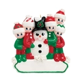 Personalisierter Schneemann-Familie Weihnachtsanhänger mit grünem Glitzer - 5-Personen-Familie