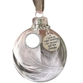 Memorial Christmas ball ornament with white feathers, metal heart charm, and photo frame - Grandpa / 6cm Ball
