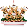 Customizable resin Christmas ornament featuring a family of 7 reindeer with red hats - Family Printed Style G