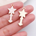 Pink and white star magic wand alloy charms with gold plating and enamel finish - Pink Enamel Magic Wand Style (17513)