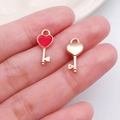 Pink heart key DIY charm in gold plating and red enamel for jewelry making - Red Enamel Heart Key Style (17525)