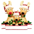 Christmas reindeer family of three resin ornament with red hats and white banner - Family Printed Style B