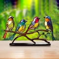 Bunte Vogel-Kunstdeko mit vier Vögeln auf einem Ast für die Inneneinrichtung - Acryl
