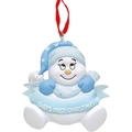 Weihnachtsanhänger aus Harz mit Schneemann und Baby's First Christmas Schriftzug - Himmelblau