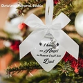 Pallina di Natale a cuore bianco con ali d'angelo e nastro di raso per ricordare papà - Papà